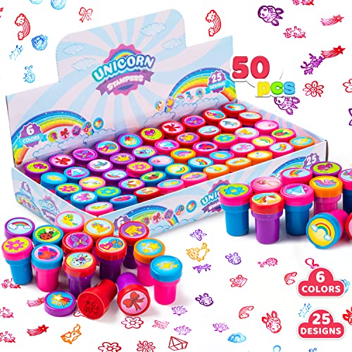 JOYIN 50 Pcs Assorted Stamps for Kids Self-Ink Stamps, 25 Designs Arts & Crafts Stamper for Easter Egg Stuffers,Party Favor,Teacher Stamps