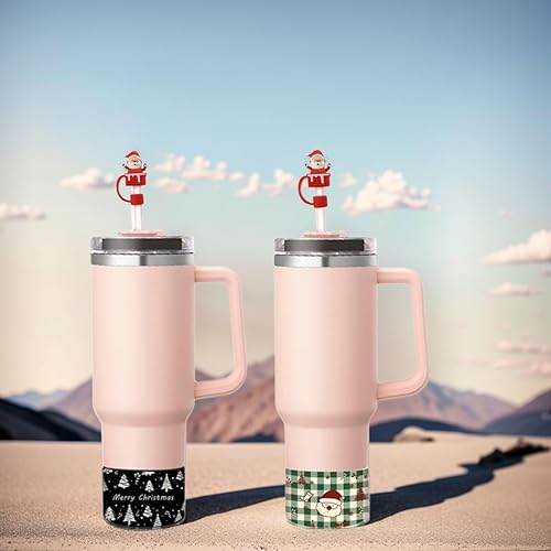 Miniatura 6 de GENLEAS - 3 piezas de regalo de Navidad para copa Stanley, 1 funda para botas y 2 tapas de popote de Santa para taza Stanley de 20 a 40 onzas y