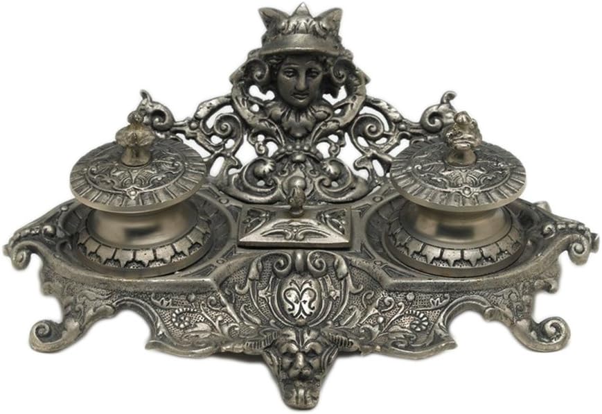 7 Inch Diameter Pewter Finish Inkwell