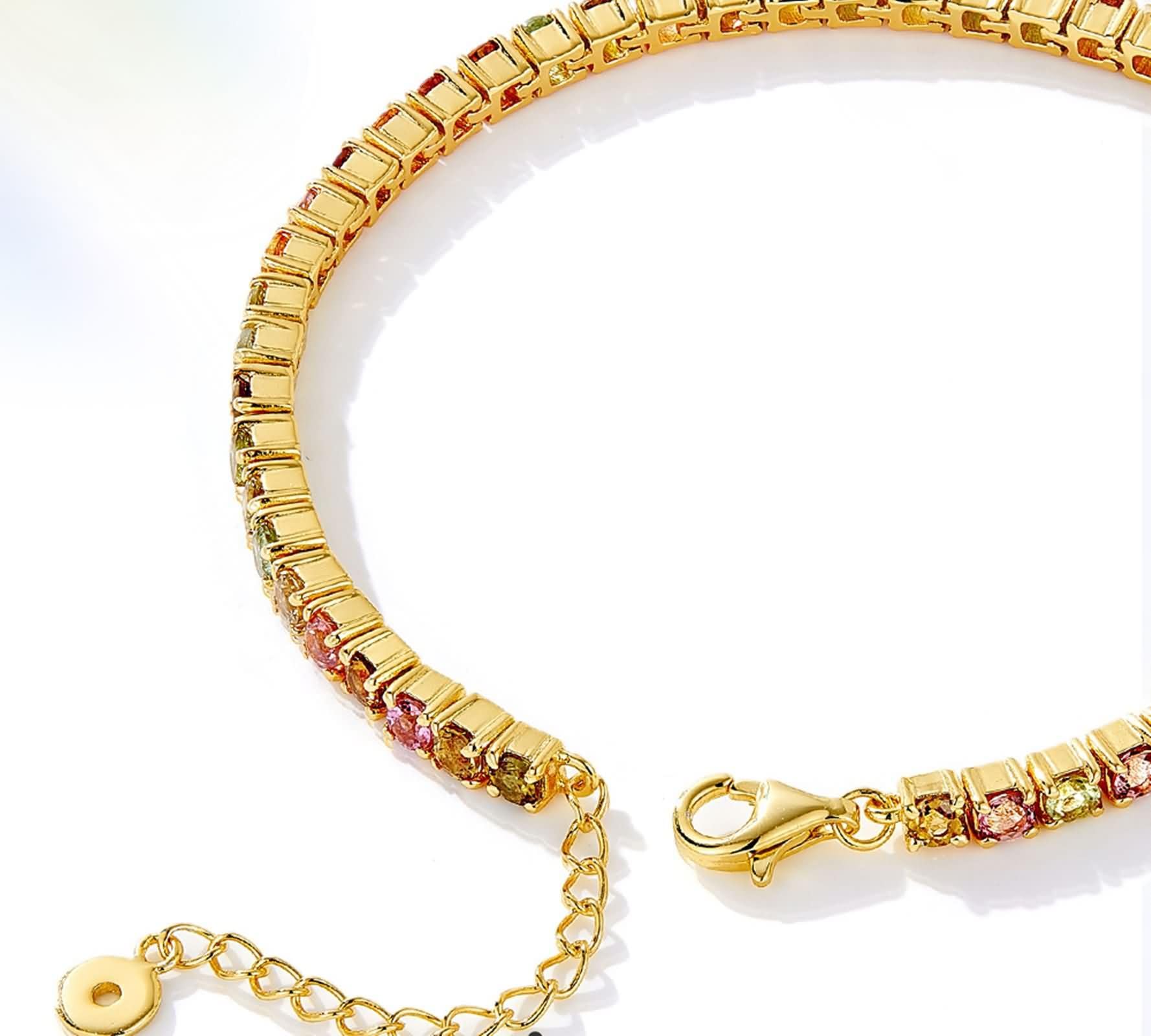 Pulseras de Mujer de Oro Amarillo 9K / 14K / 18K, Redondo con Turmalina Multicolor de 3,3 ct, Cadena Extensible 16 CM + 5 CM, Pulseras de Mujer de Oro Colorido