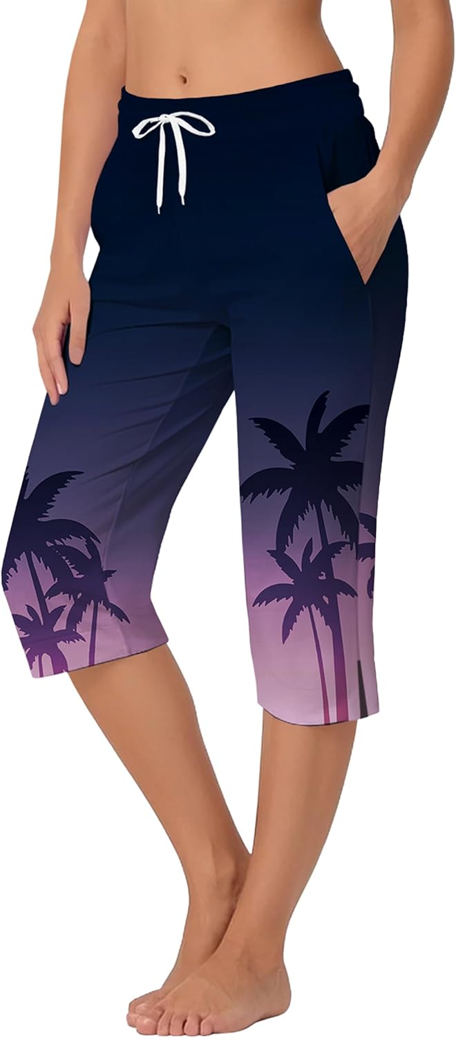 Deerose Women Capris Pants Quick Dry Beach Swimming Pants with Pockets