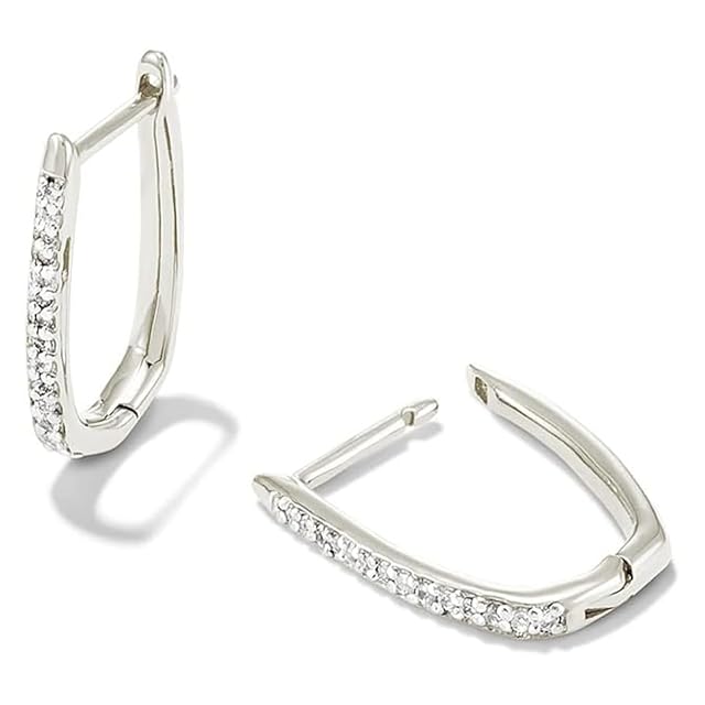 Kendra Scott Ellen Luxe Sterling Silver Huggie Earrings in White Sapphire Fine Jewelry for Women