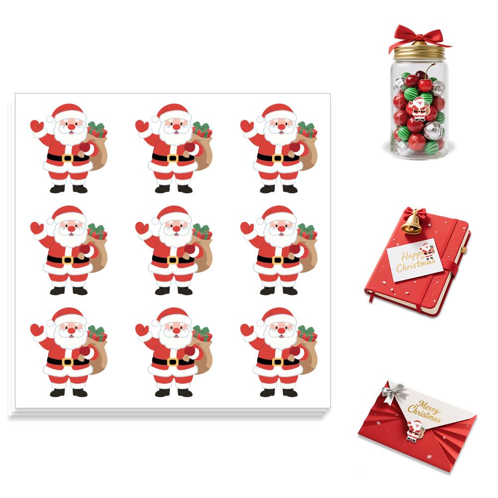 Peacoblue 180pcs Waterproof Self-Adhesive Stickers 1 x 0.75 Inch Santa Claus for Scrapbooking Planner Calendar Journaling Gift Handmade Decor Laptop,