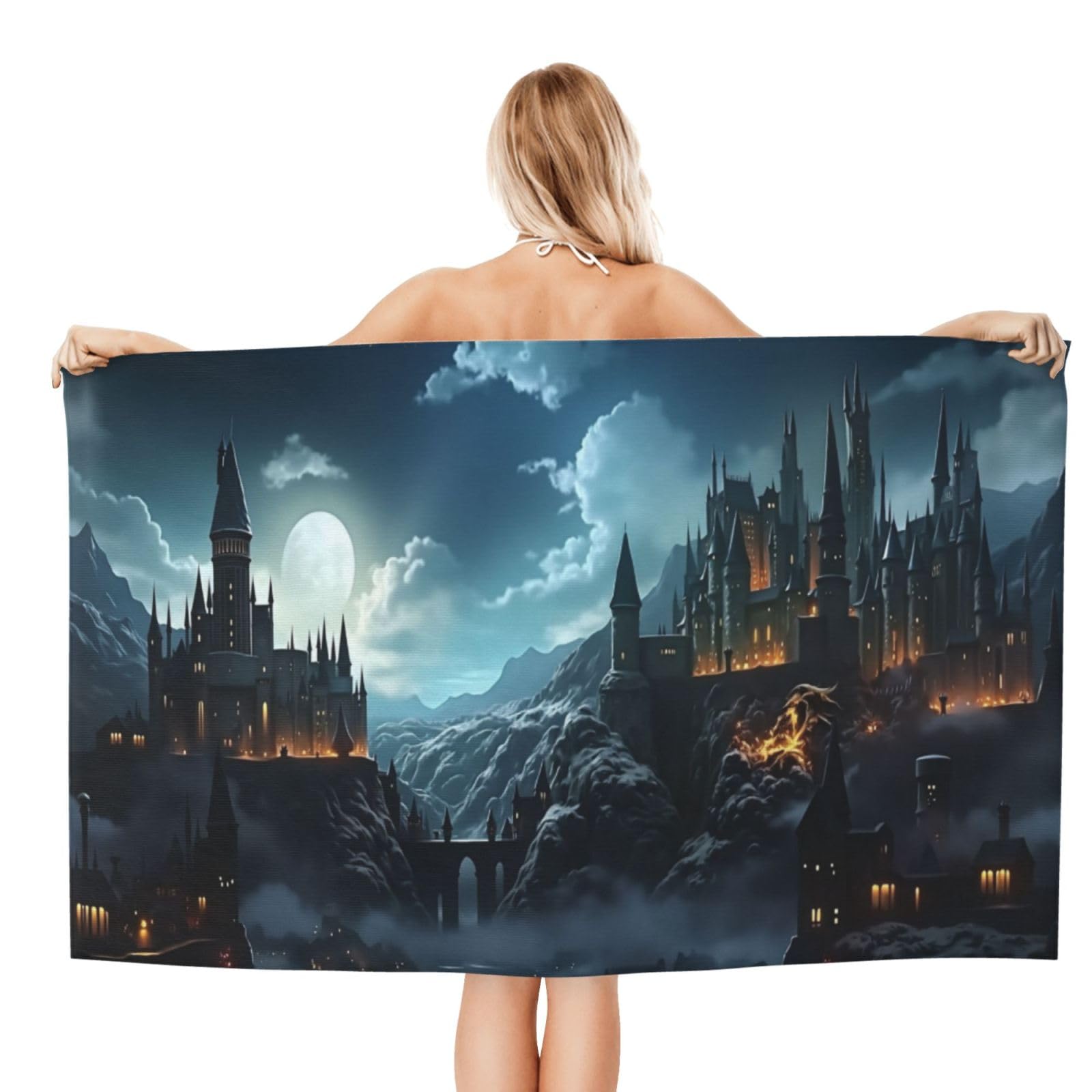 Anceky Beach Towel for Women, Magical Castle Night Scene Sand-Free Microfiber Ultra Soft Lightweight Bath Towels for Outdoor Bathroom Swimming 32"X52"