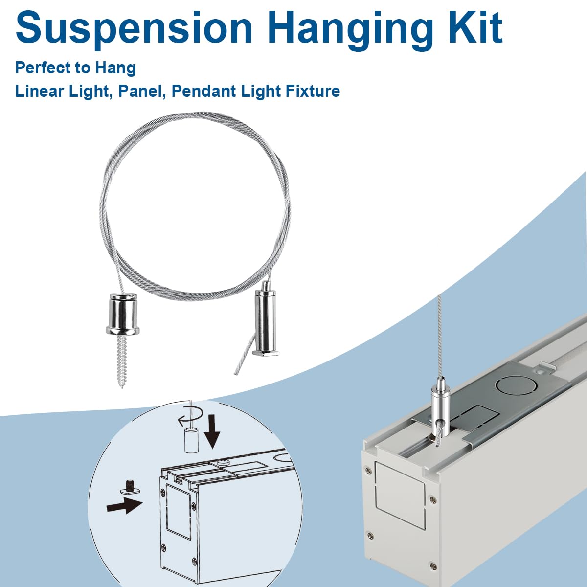 Ceiling Hanging Wire Cable Kit, 8 Sets LED Light Fixtures Hanging System Kit, Aquarium Light Hanging Kit, Adjustable Wire Rope for Panel, Pendant, Chandelier, Suspension Light Fixture — Amazon image 6