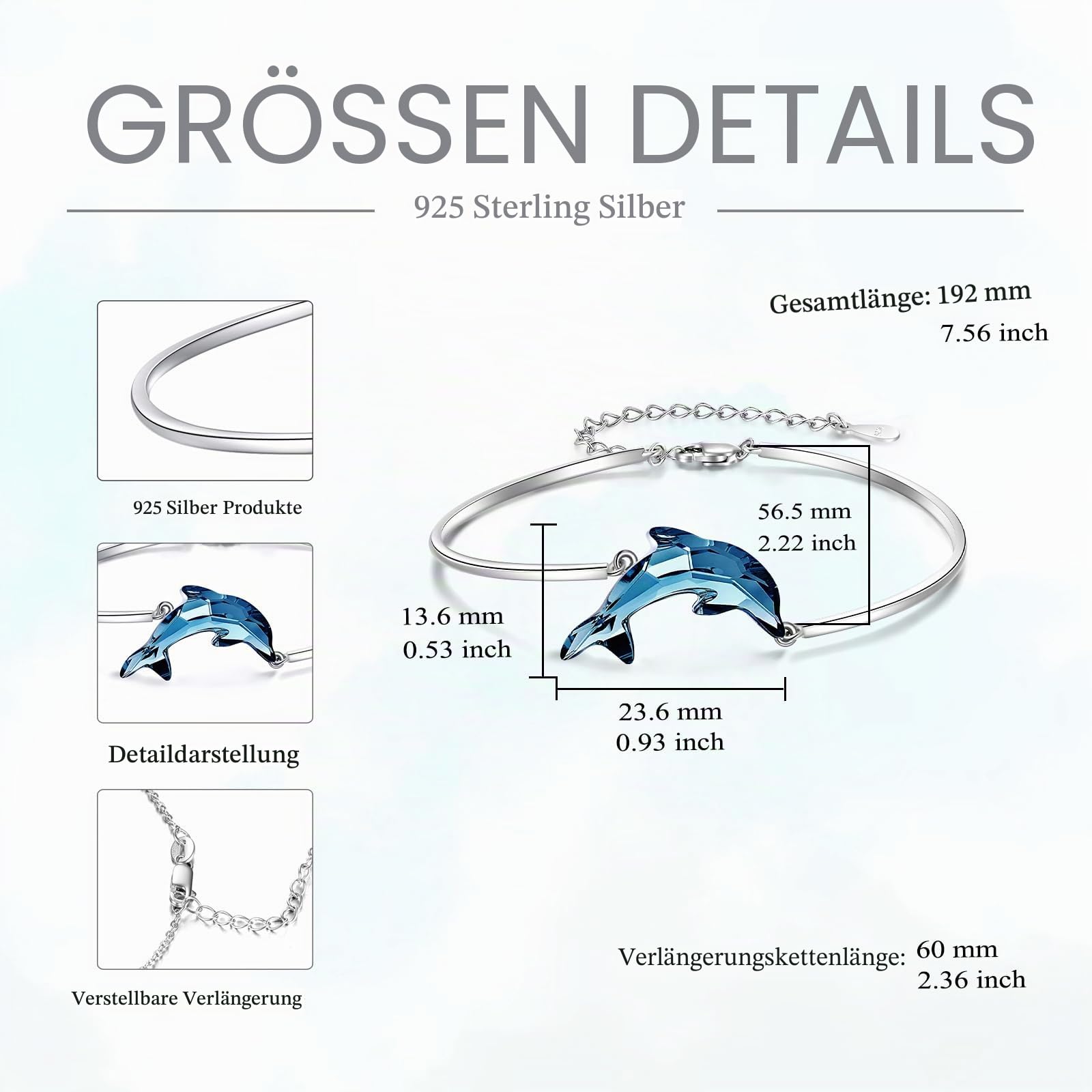 POPLYKE Libelle/Blatt/Böses Auge/Schmetterling/Delphin Armbänder 925 Sterling Silber Pandora Armbänder für Damen