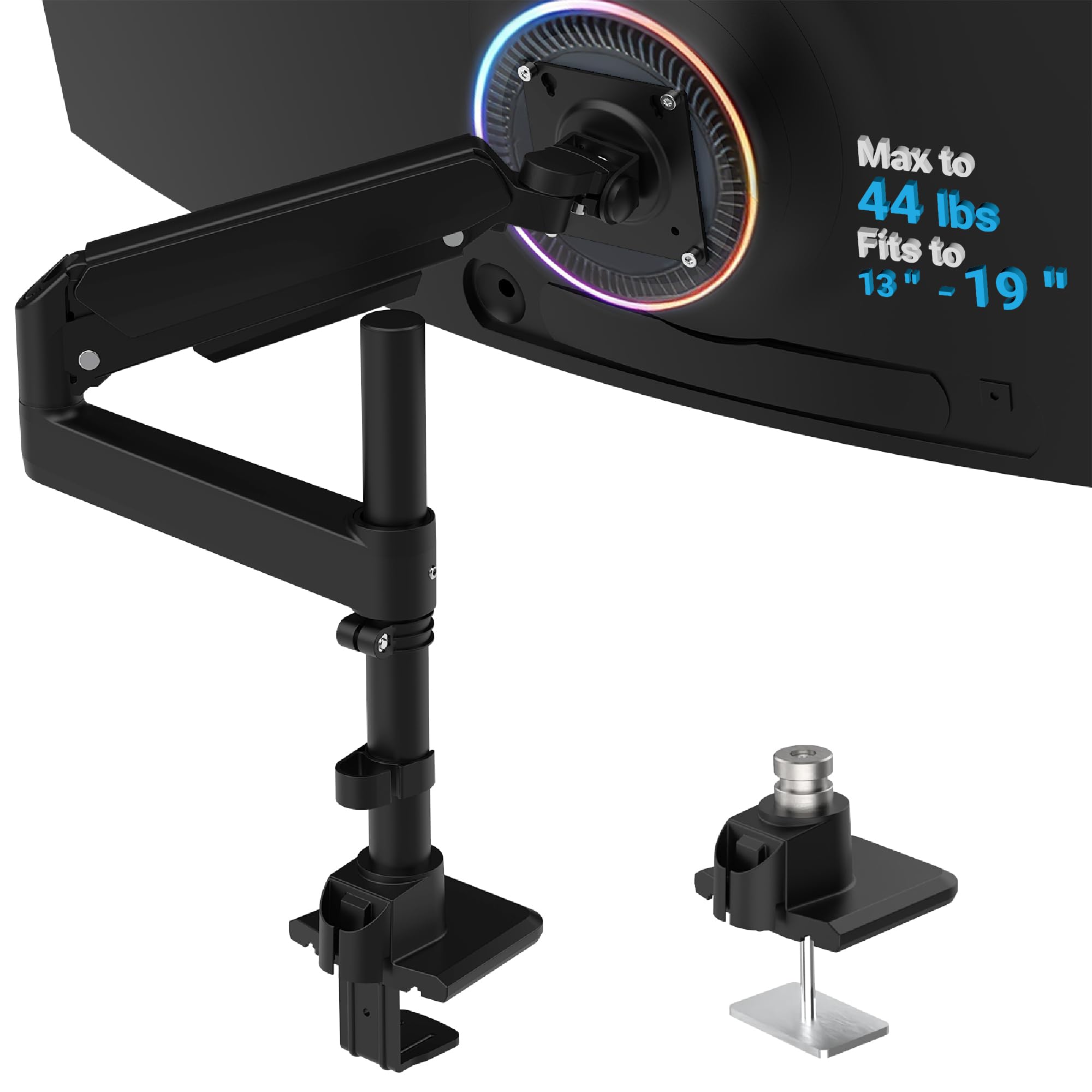 single monitor mount for curved flat screens, heavy duty ultrawide tall monitor arm, fits 13 to 49 inch, holds up to 44lbs, 75/100 vesa mount, perfect for samsung odyssey g9 lg and more, black