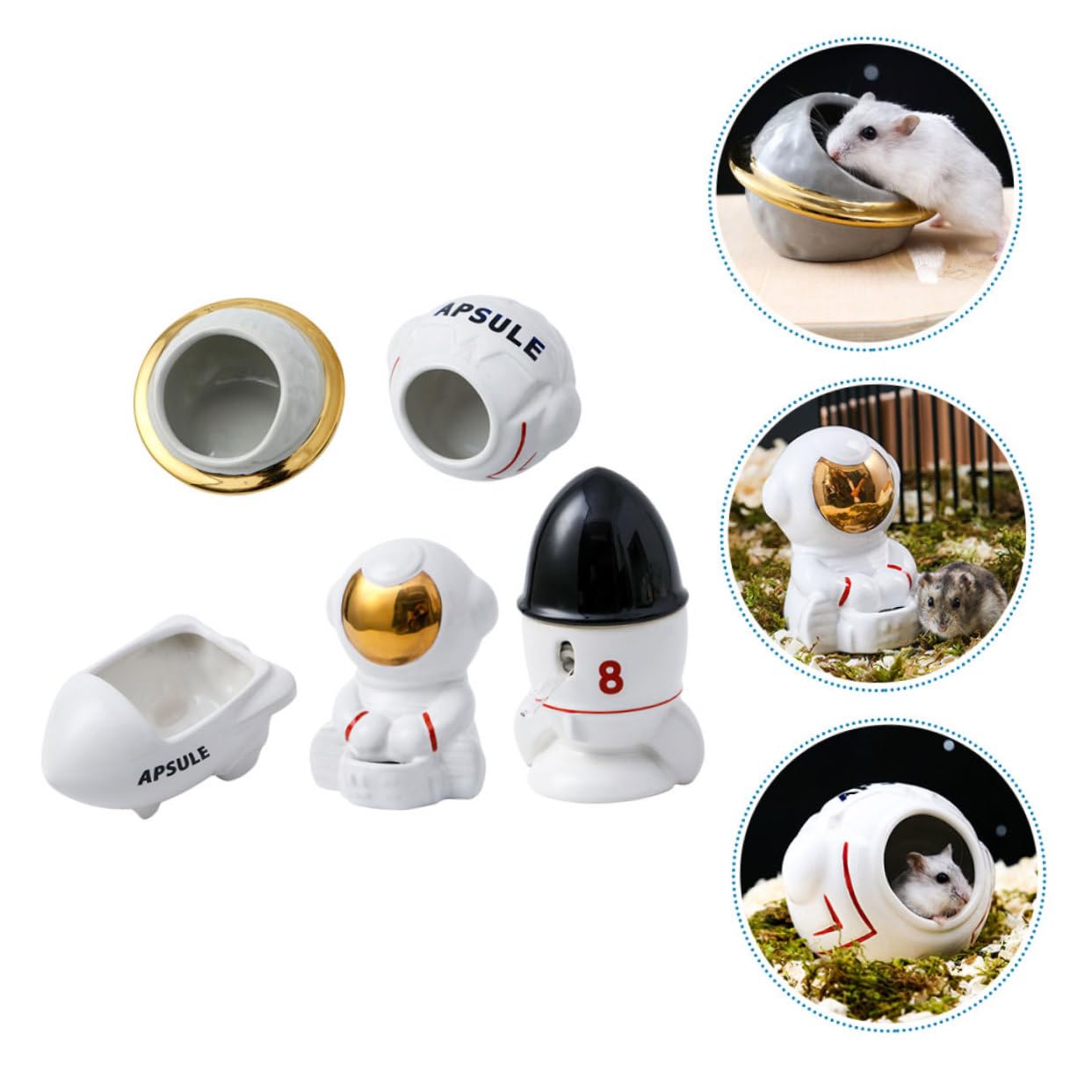 DOITOOL 1juego Accesorios para Hámster De Cerámica Tema Espacial Comedero Bebedero Astronauta Baño De y Escondite Forma De Cohete para Mascotas