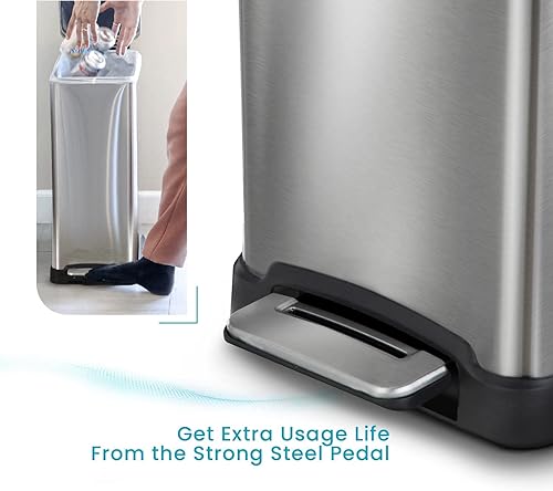 Miniatura 6 de Home Zone Living Bote de basura de cocina de 12 galones diseño de acero inoxidable de cuerpo delgado capacidad de 45 litros plateado