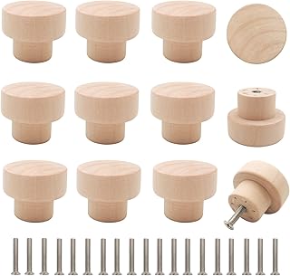 16PCS Wood Knobs Flat Top Round Cabinet Knobs 1.39"(35mm) Unfinished Wooden Dresser Drawer Pulls Kitchen Cabinet Handles