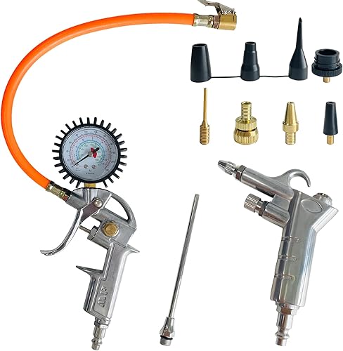Kit de accesorios para compresor de aire resistente, calibre de inflador de neumáticos de manguera de goma 220PSI con accesorios de manguera de