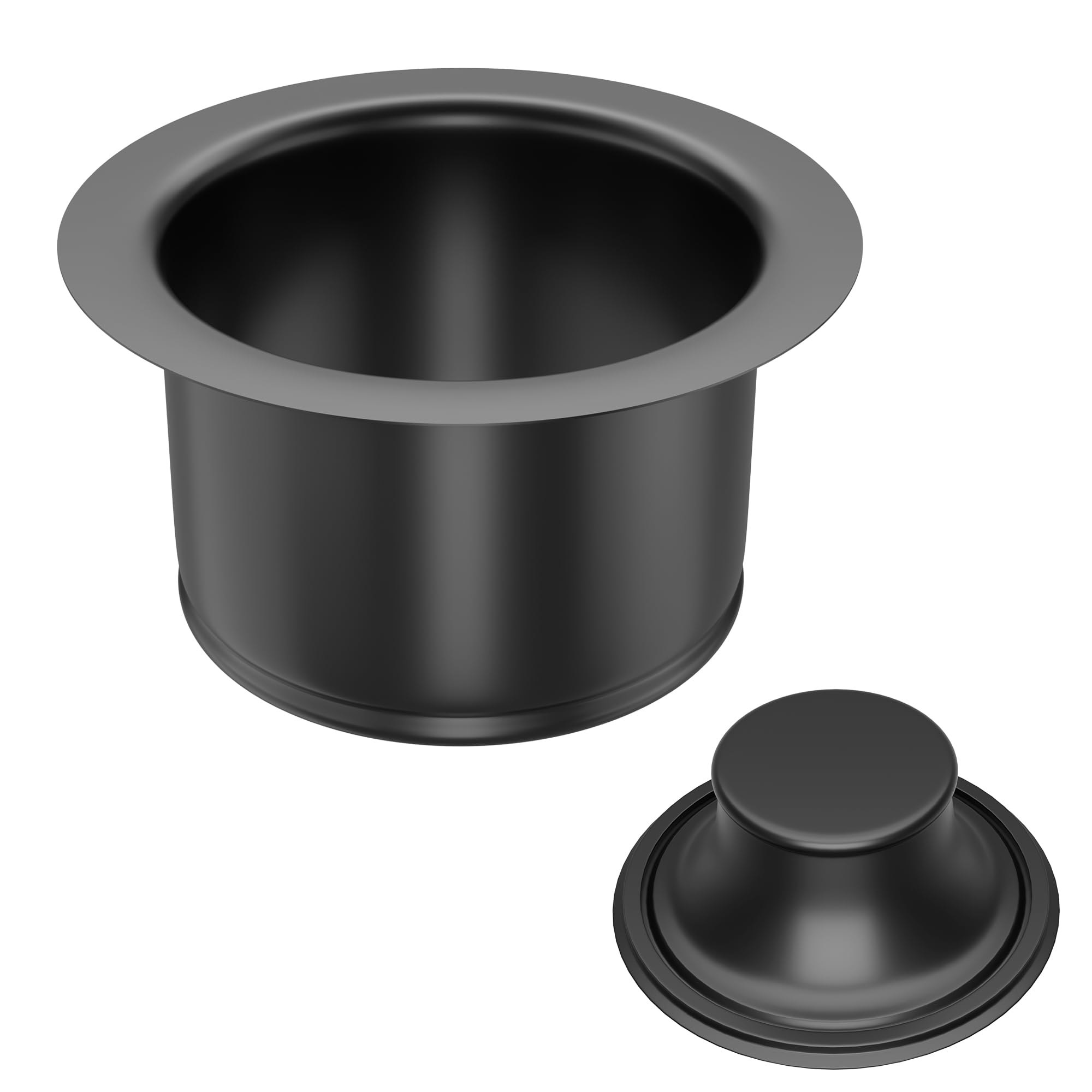 Extended Garbage Disposal Flange and Stopper, Kitchen Sink Drain Deep Flange with Stopper for Garbage Disposal Stainless Steel Fit Universal 3-1/2 Inch Standard Sink Drain Opening Matte Black