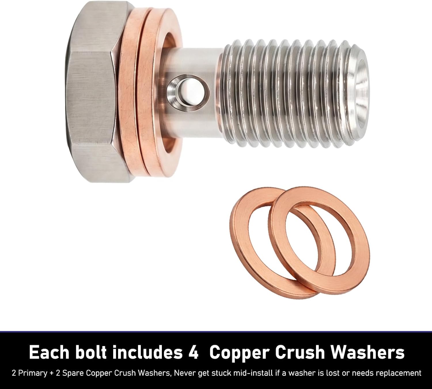 3/8'' UNF Single Banjo Bolt with 4 Copper Crush Washers, Compatible with Most Harley Calipers and Master Cylinders