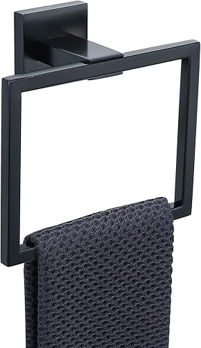 Miniatura 8 de TQKAG Anillo de toalla de oro cepillado Soporte de toalla de mano de baño Soporte de toalla cuadrado de acero inoxidable Perchas de barra de toalla