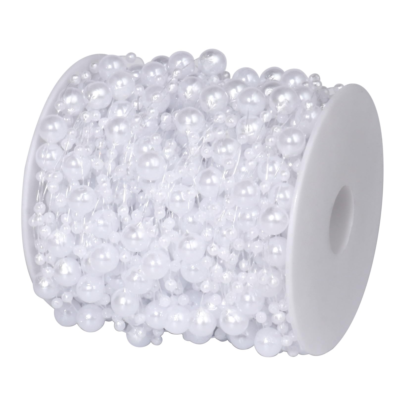 196FT 8mm 3mm White Faux Pearl Beads String Garland Roll Bulk for DIY Craft