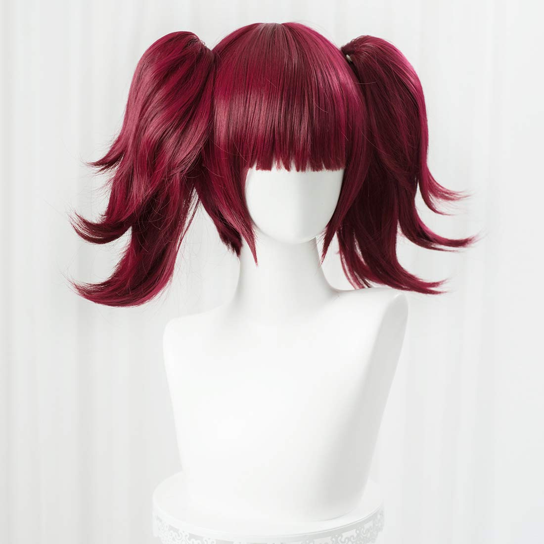 LABEAUTÉ Short Curly Red Pigtails Wig with Bangs for Women Girls Cosplay Wig for Halloween + Free Cap image 3