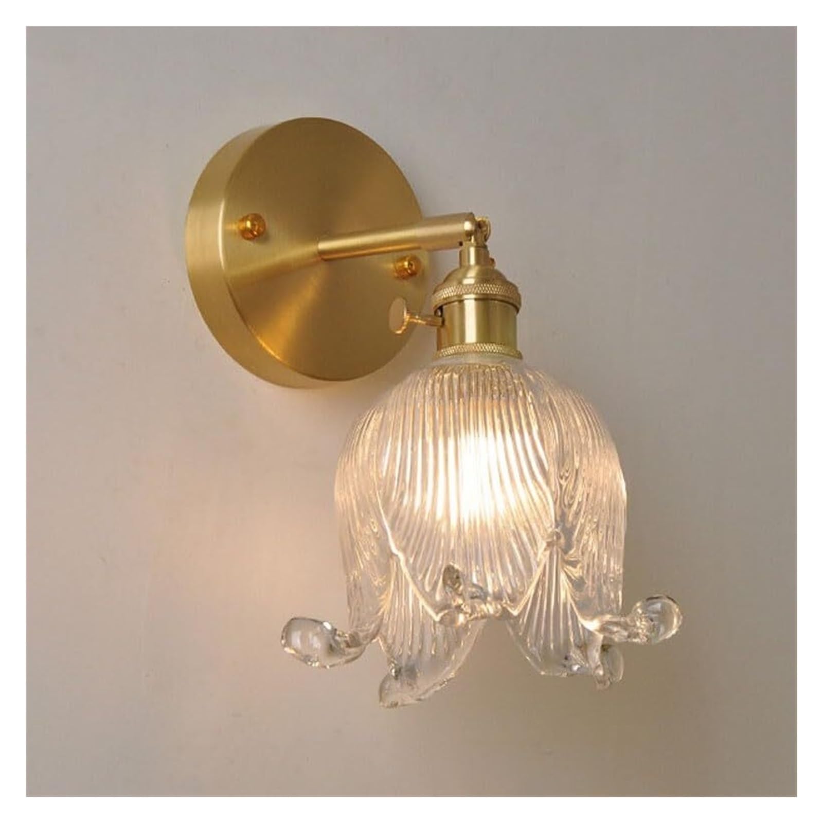 KHUKHU Glass Flower Pendant Light Lily of The Valley Decorative Chandelier with Adjustable Cable E27 Lamp Holder Single Lamp Light Fixture(Clear,Wall Lamp)