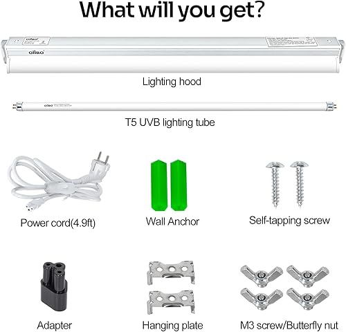 Miniatura 9 de Oiibo T5 HO - Kit combinado de iluminación UVB para reptiles del desierto y los anfibios tropicales, reptiles, lámpara de terrario, incluye bombilla