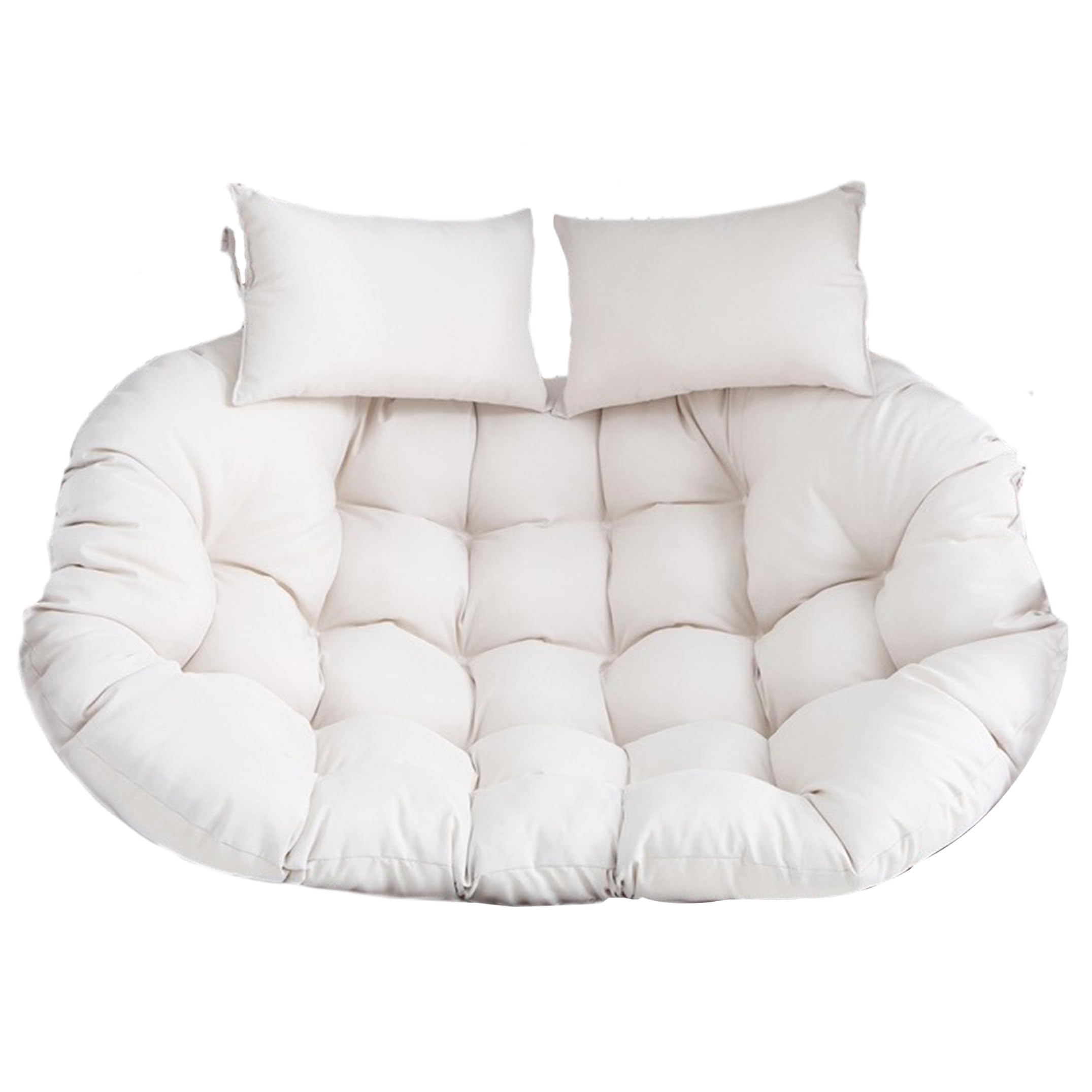AwnsIMfreien Egg Chair Cushion, Waterproof Oxford Cloth Double Egg Chair Cushion Replacement With Head Pillow High-density Sponge Outdoor Swing Cushions 2 Seater 59x39.37 Inch, White, Cushions