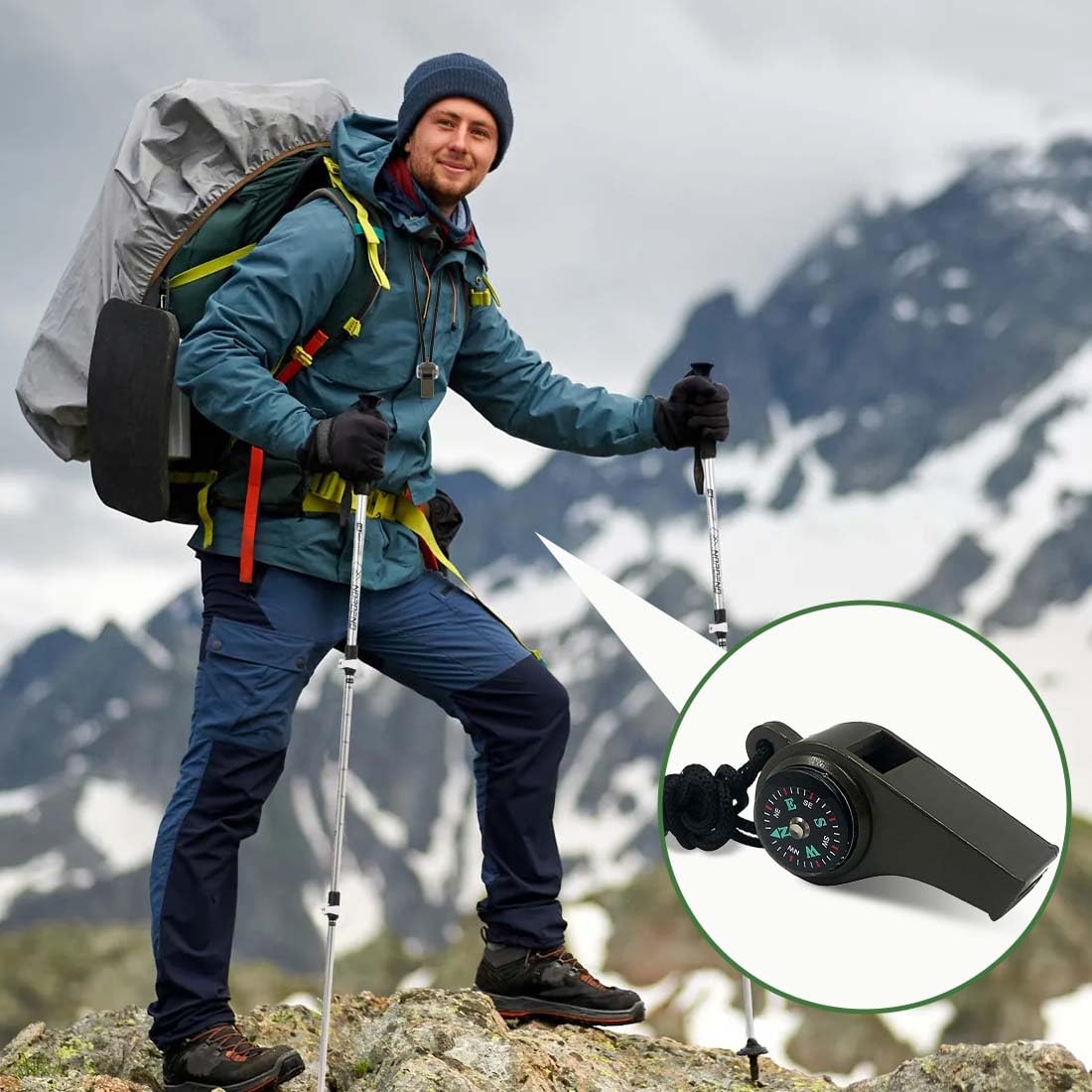 3 Pcs Brujula 3 in 1 con Silbato y Termómetro Ideal para Camping Montañismo y Senderismo