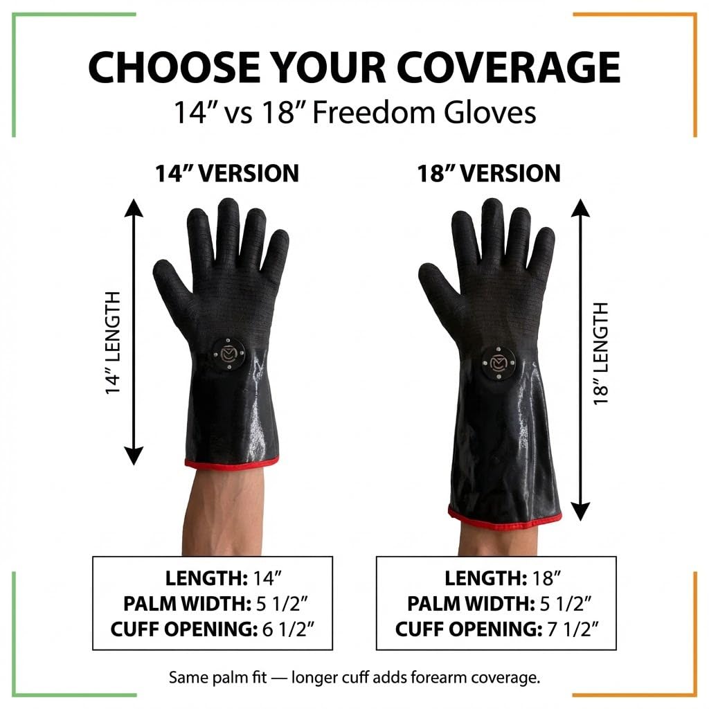 MagneCHEF Freedom - Guantes para barbacoa – Guantes de neopreno extremadamente resistentes al calor a 500.0 °C con puños de 18 pulgadas de largo, clips de seguridad magnéticos de liberación rápida