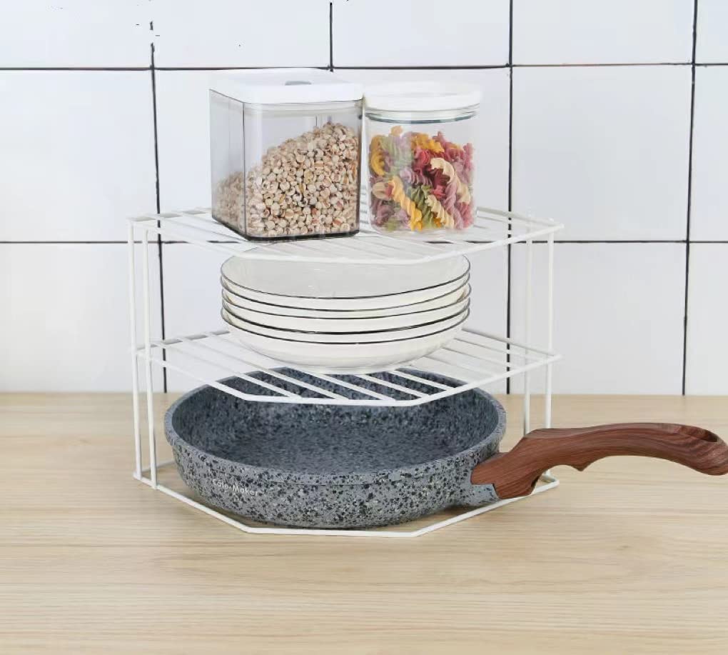 URbazaar 3-Tier Kitchen Organizers And Storage Shelf - Kitchen Cabinet Organizer - Kitchen Organizer Shelf - Corner Shelf Kitchen - Countertop Organizer - Plates & Dishes Organizer - Home Storage