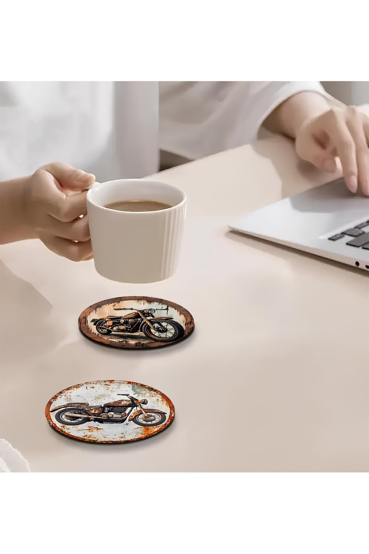 kutuTR Retro Motosiklet Temalı 6’lı MDF Bardak Altlığı Seti – 10 cm BRD-034