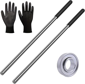 Garage Door Pair of Non-Slip Winding Bar Rods, Gloves, and 1" ID and 2" OD Steel Centerpiece Bearing Bundle Kit for Replacing and Adjusting Torsion Springs - Fix and Repair Garage Door Hardware