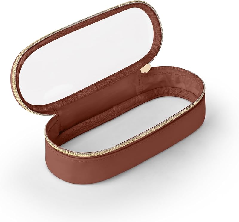 Necessaire transparente Soimeat para pincéis de maquiagem, estojo portátil em couro sintético, marrom
