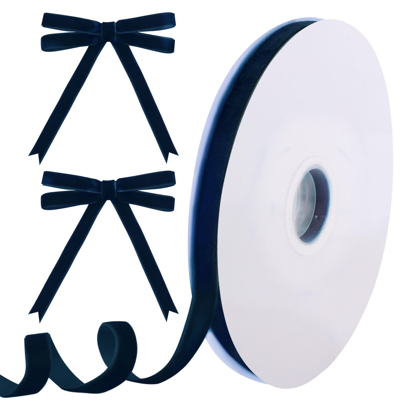 Tsorode 10 Yards Navy Velvet Ribbon for Christmas Tree, 3/8 Inch