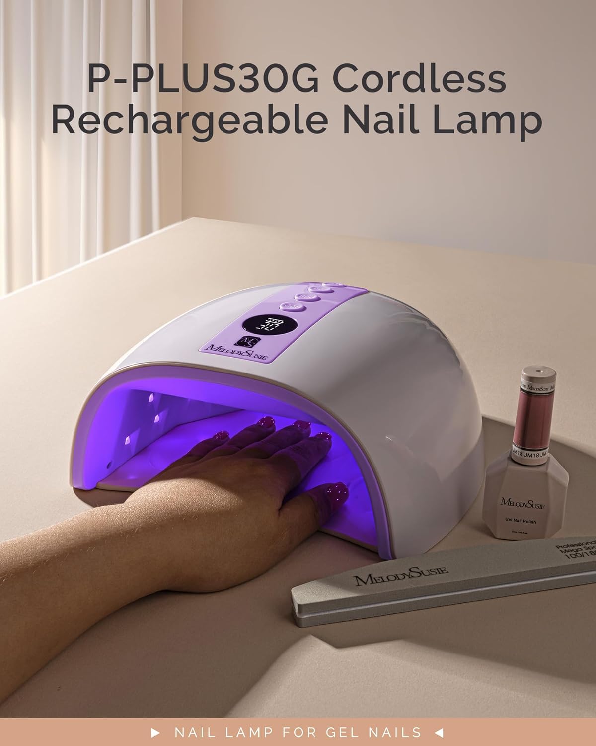 MelodySusie UV LED Nail Lamp, P-PLUS30G Rechargeable Cordless UV Nail Light for Gel Nails with 3 Timer Settings - Image 2