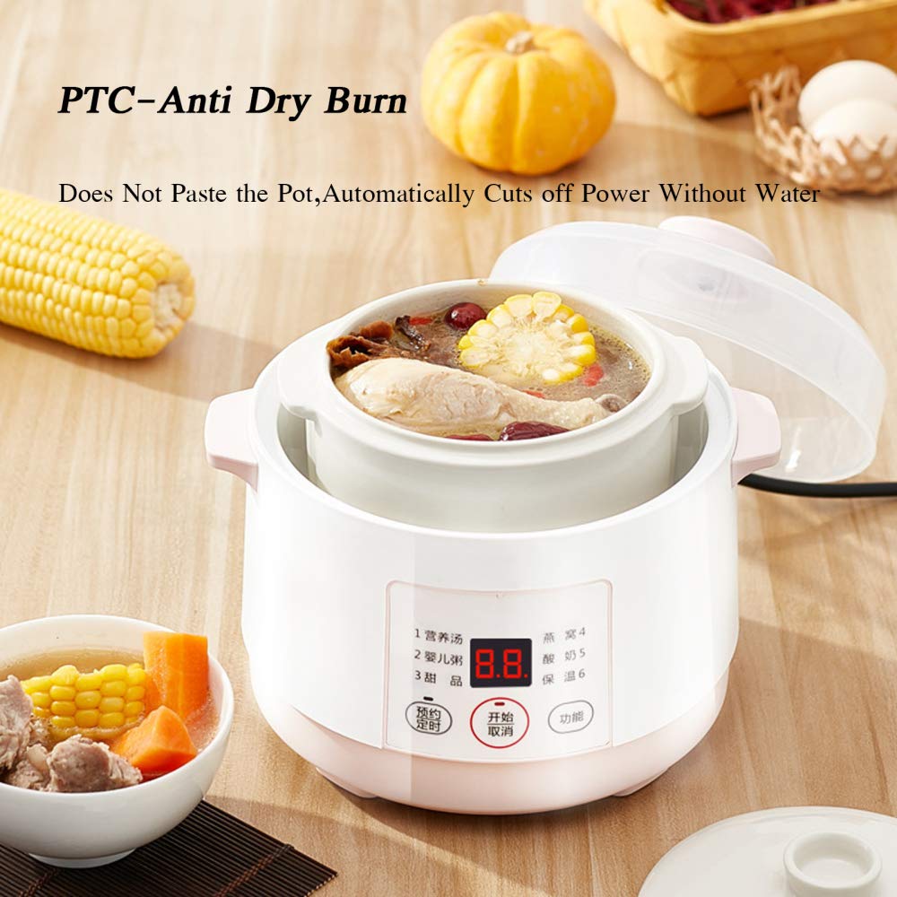 Elektrische Stoofpot, 1L Anti-Dry Burn Safe Keramische Soeppan Slowcooker Keramische Pot Multi Functie Geen Stok Elektrische Hot Pot voor Thuis Keuken Voorgerechten Sauzen