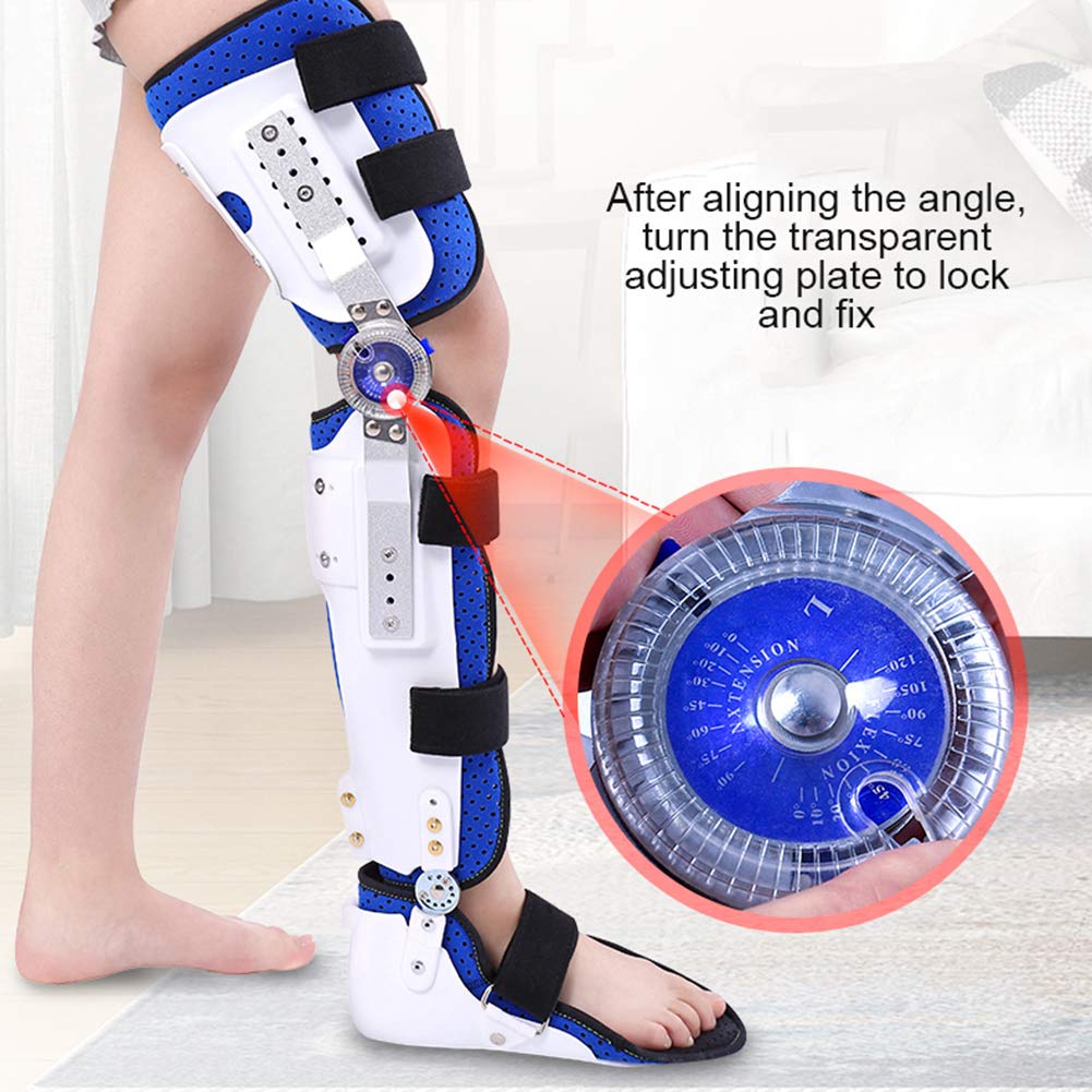 con bisagras de Rodillera, de órtesis de Rodilla, para estabilización de recuperación, estabilizador de Soporte ortopédico médico Ajustable después de la cirugía (Azul + Blanco Izquierdo)