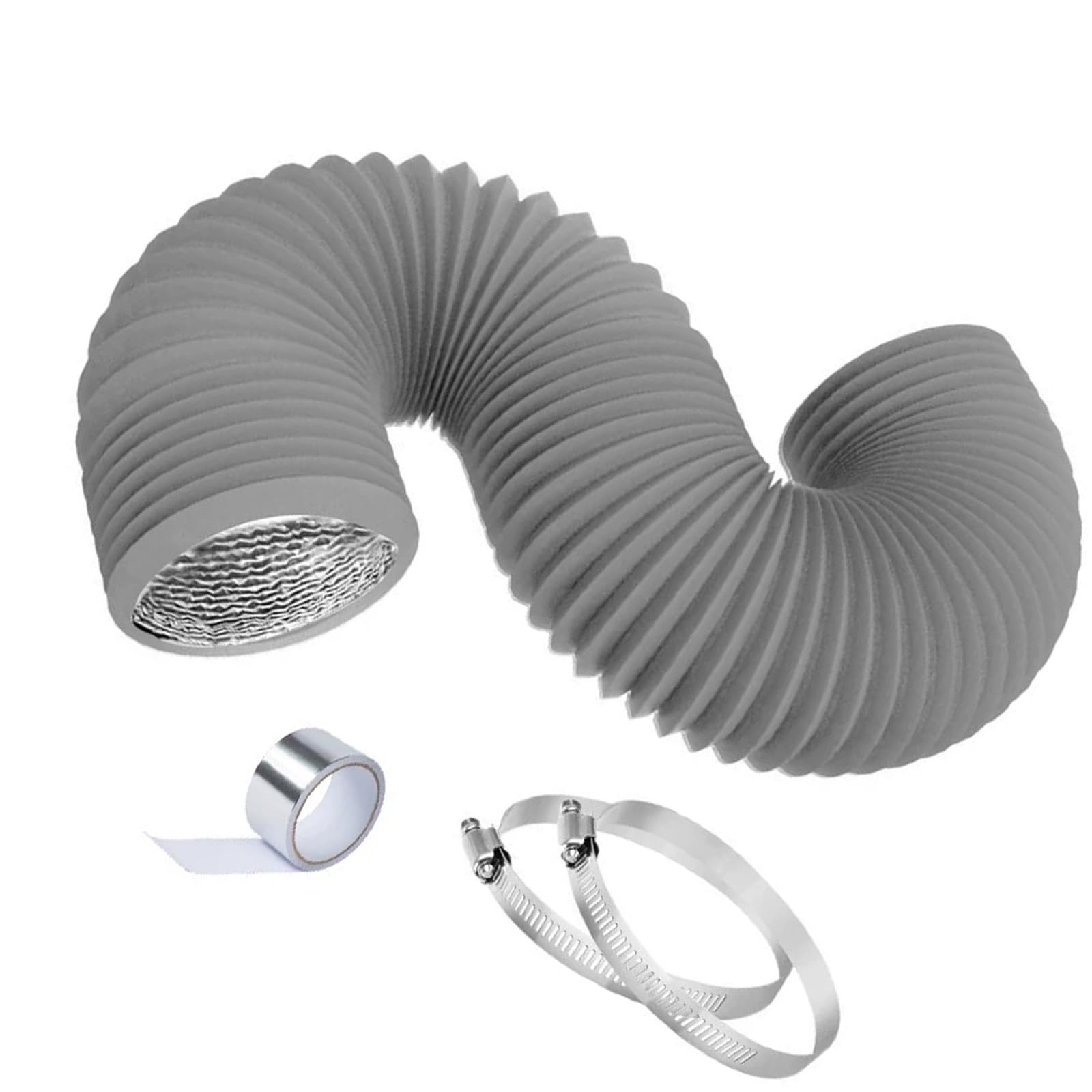 CRFFZ Duty PVC Air Vent Hose 2.5m Adjustable Ducting with Clamps for Dryer Extractor Fan Vent Hose
