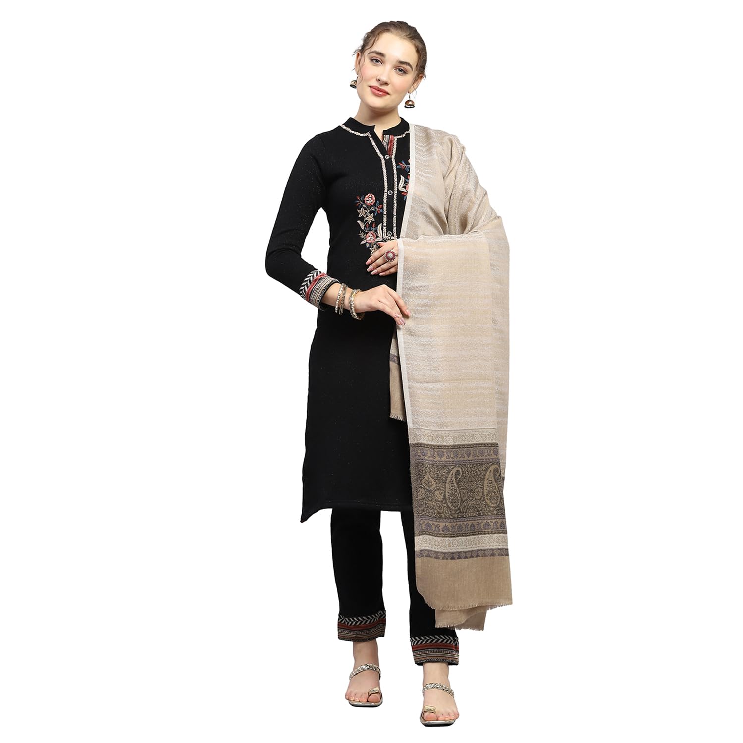 Womens Beige Self Design Shawl
