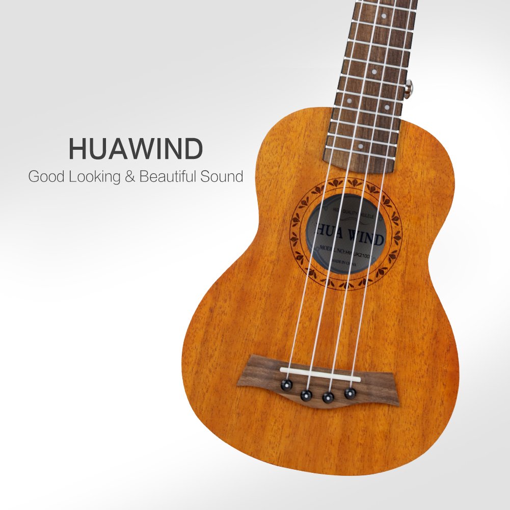 HUAWIND Soprano Ukulele Beginner Kit Mahogany 21 Inch Vintage Hawaiian Ukelele w/Gig bag Digital Tuner Strap, Natural