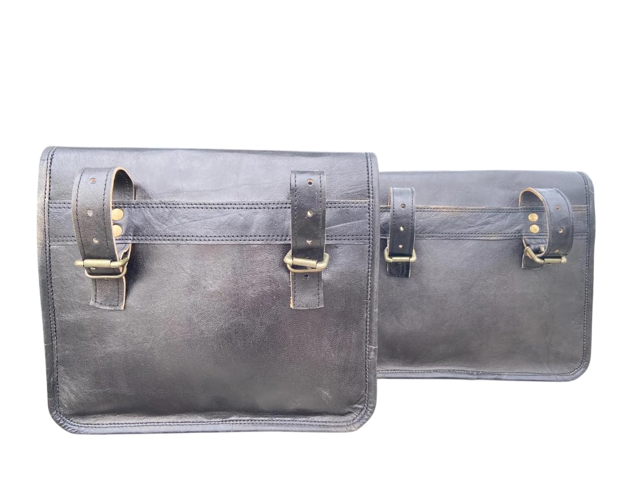 American Blue Borse da Sella per Moto e Bicicletta in Pelle - Tasca Laterale con 2 Tasche (Coppia di Nero)