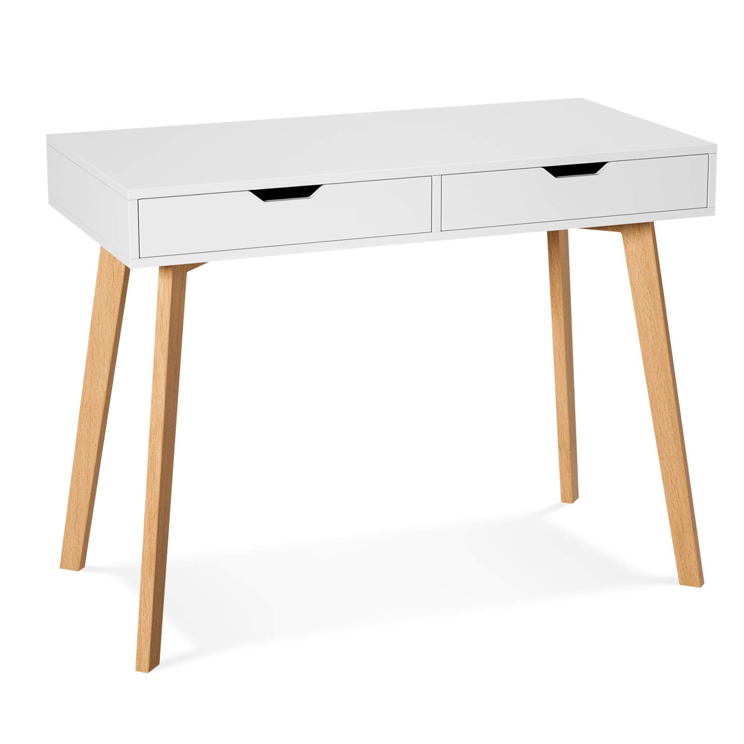 Homfa Writing Computer Desk, Laptop Notebook PC Workstation with 2 Drawers, Simple Study Makeup Vanity Table Modern Furniture for Home Office, White