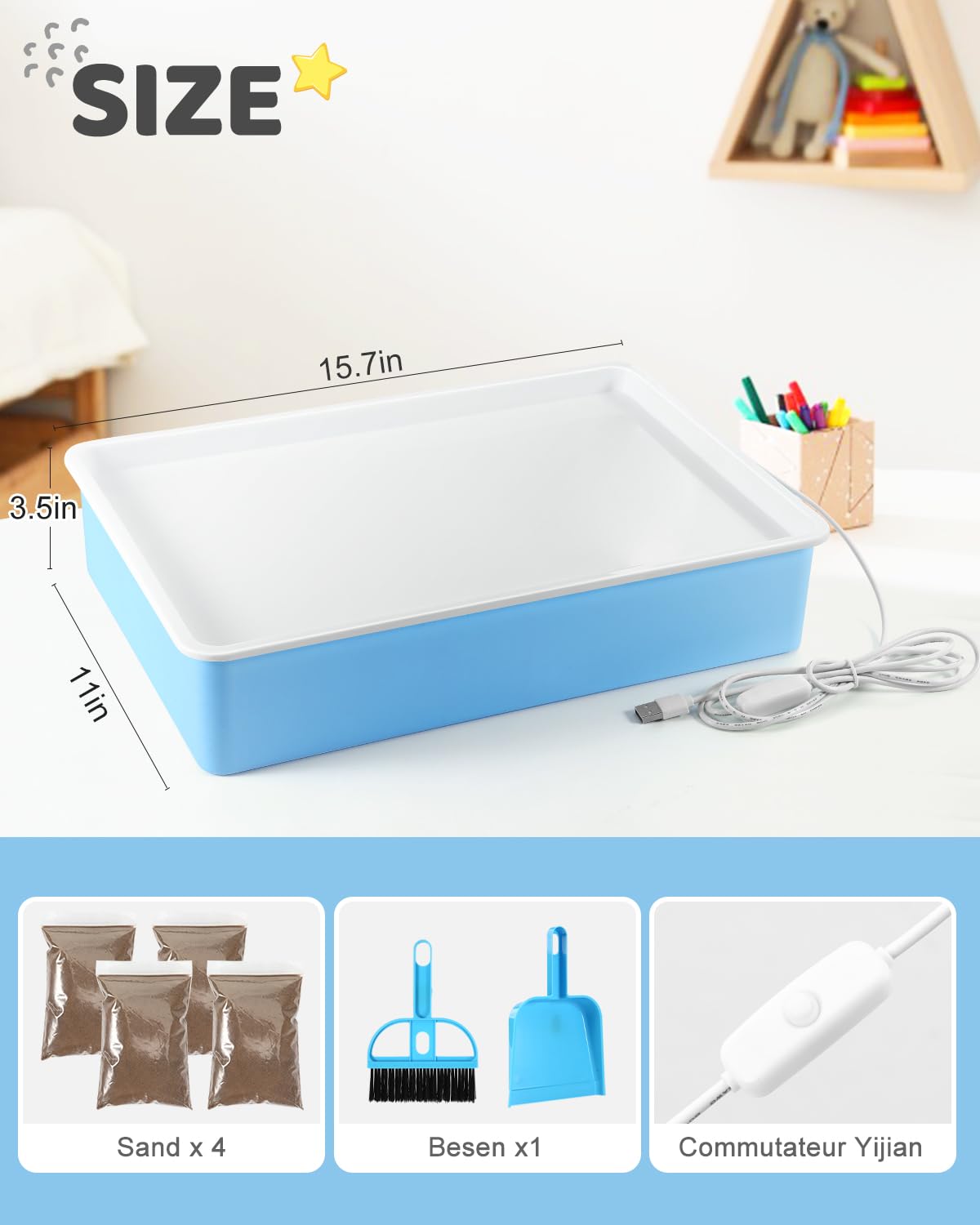 Peinture au Sable Bac à Lumière Pour Enfants - 4 Paquets de Sable Naturel, Plateau et Ensemble de Jouets Sensoriels à Partir de 3 Ans