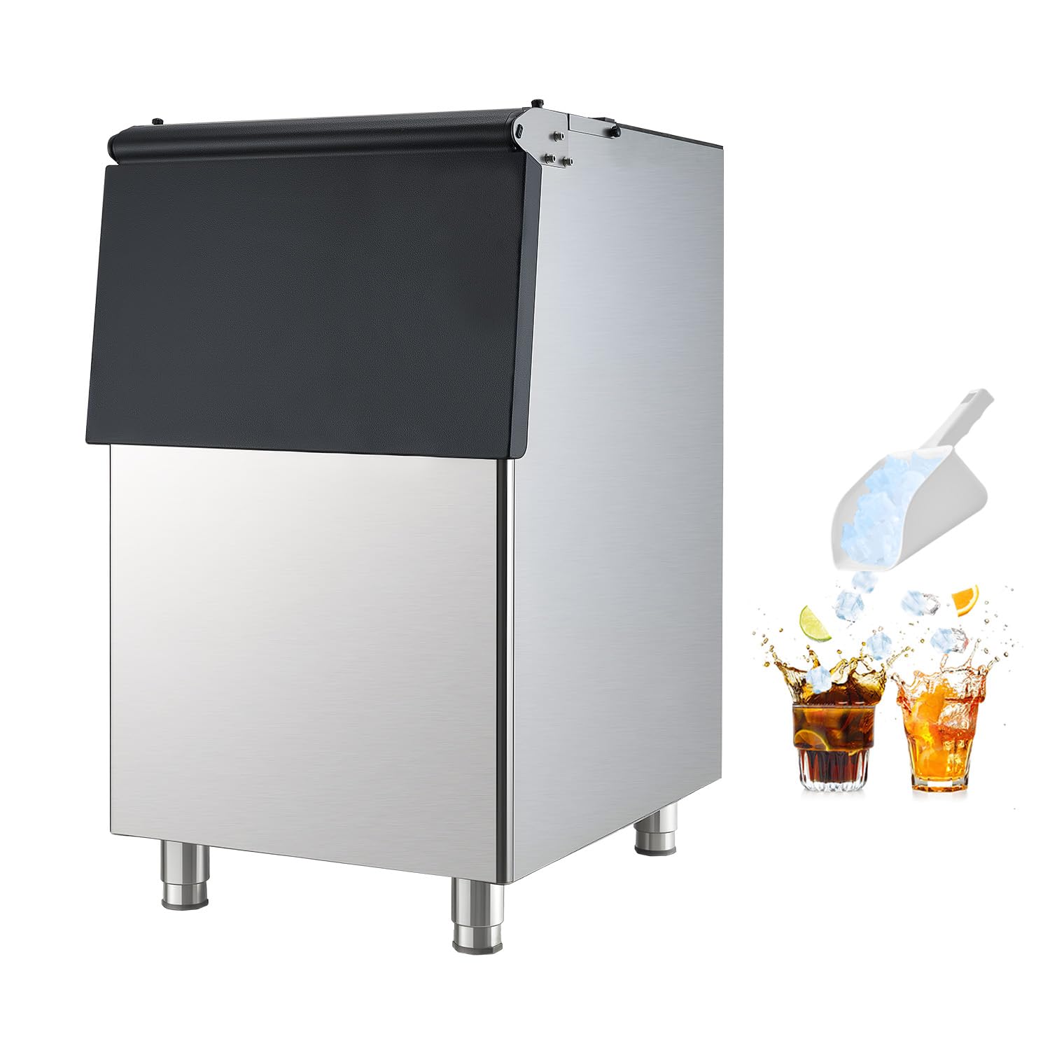 VEVOR Contenitore per Ghiaccio Capacità max. di Ghiaccio max. 113 kg per Bevande Fredde, Contenitore di Ghiaccio Corpo in Acciaio Inox Piedini in Gomma Regolabili Antiscivolo per Ristorante Hotel Bar