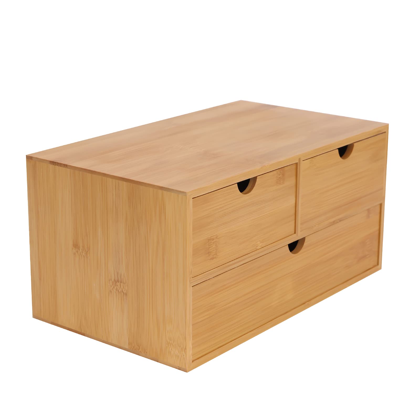 Organizador de Escritorio de Bambú Mini Cajón de Bambú para Escritorio Organizador de Sobremesa para Artículos de Tocador de Oficina No Requiere Montaje (3 Cajones)