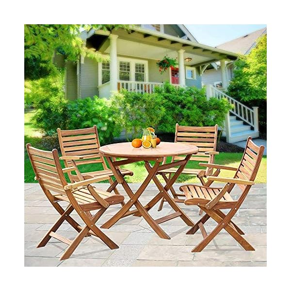 MUY High-grade teak leisure anticorrosive solid wood table and chairs Outdoor balcony cafe bar garden furniture 1 table + 4 chairs - Image 5