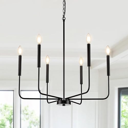 Miniatura 10 de Lámpara de araña negra y dorada, moderna lámpara de comedor de granja de 6 luces con cadena, accesorios de iluminación colgantes de metal, luces de