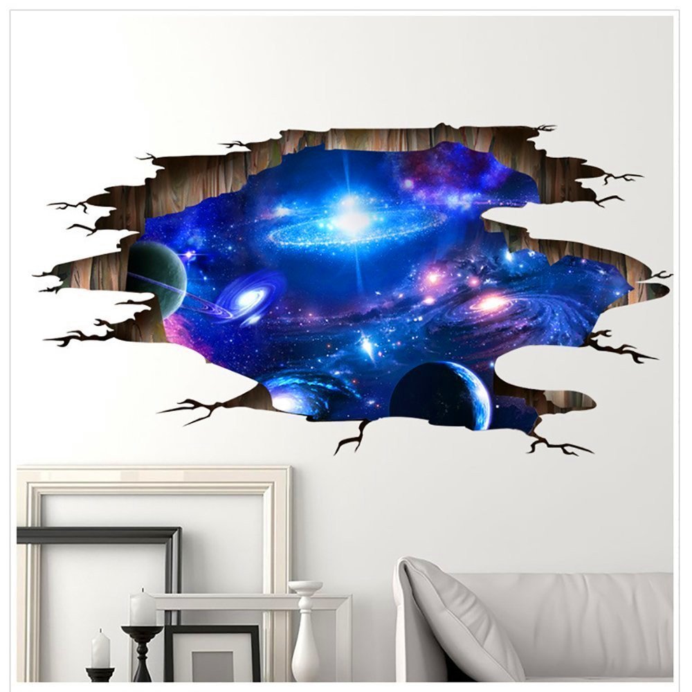 3D Wall Stickers Galaxy Ceiling Sticker Space Wallpaper TV Wall Murals, Art Stickers Illusion Cool 3D Poster PVC Decorative Bedroom Living Room Kids Room Home Decor for Teens Girls Boys Gifts.