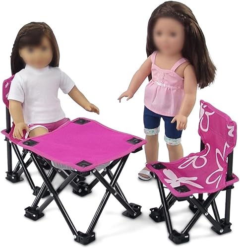 Miniatura 3 de Emily Rose Juego de sillas y mesa plegables de 18 pulgadas, 3 piezas, para campamento, playa, deportes, muebles de muñeca compatibles con muñecas de