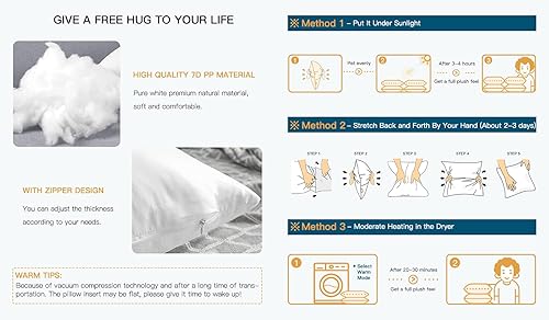 Miniatura 3 de OTOSTAR Juego de 2 rellenos de almohada lumbar de 12 x 20 pulgadas, relleno de cojín rectangular para sofá, cama, rellenos de almohadas decorativas