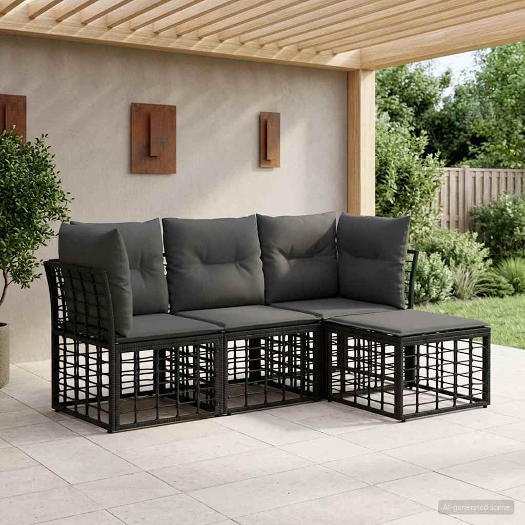 4-Piece Black PE Rattan Patio Sectional Sofa