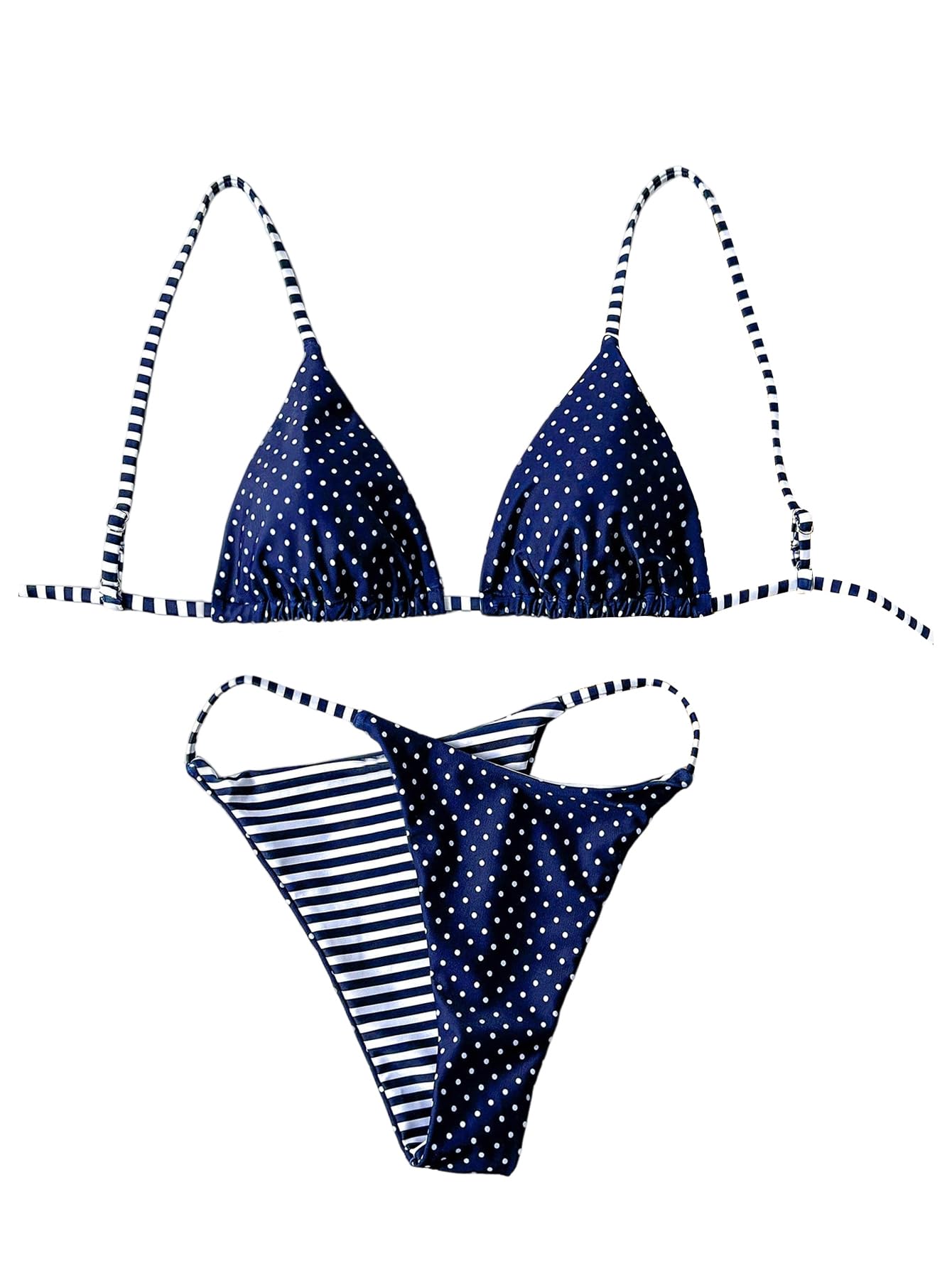 wdirara Women's Polka Dots Striped Bikini Set Triangle Swimsuit Two Piece Bathing Suit-picture-19