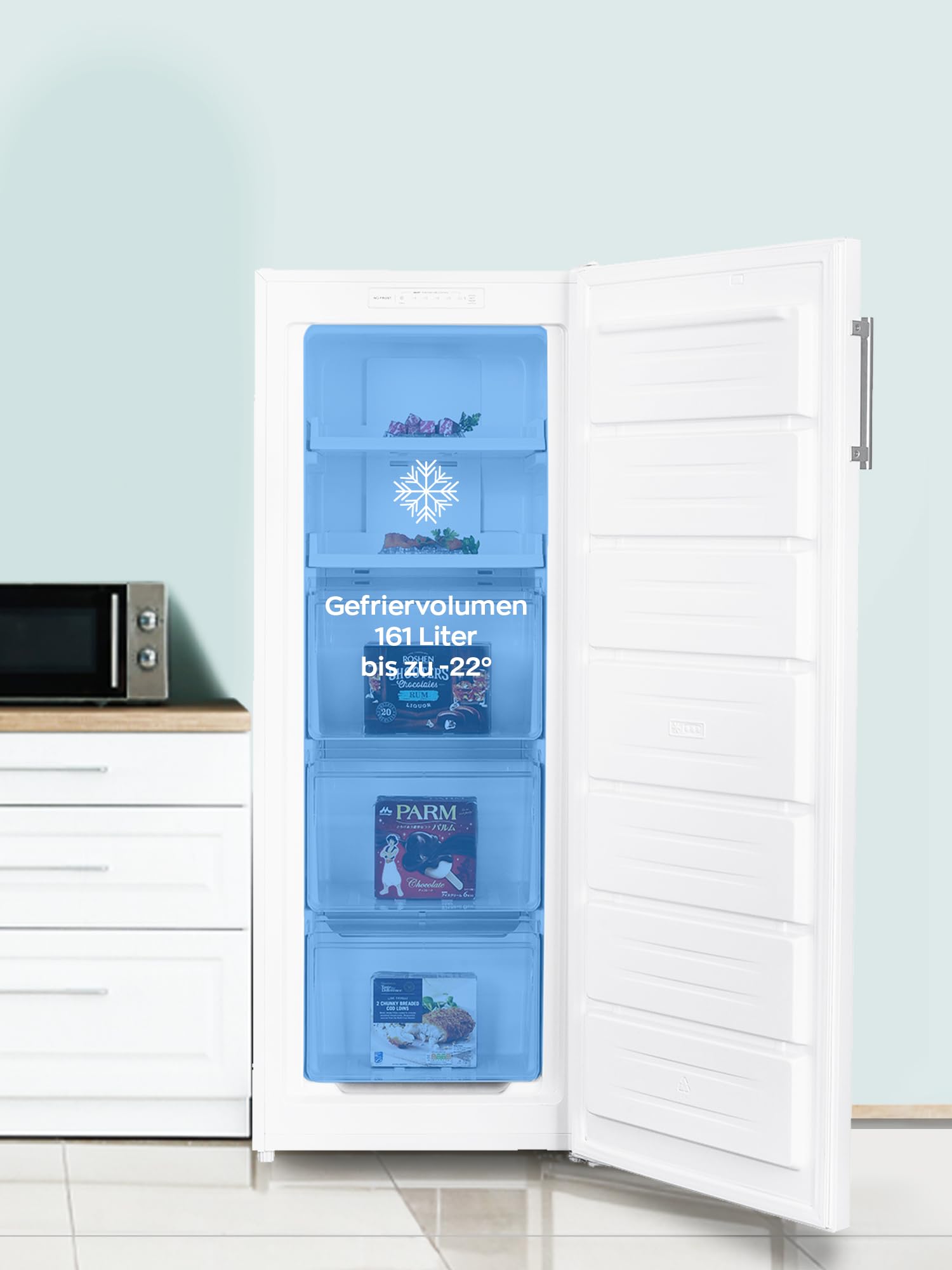 Heinrich´s Gefrierschrank 161L No-Frost LED-Display wechselbarer Türanschlag -14°C~-22°C weiß