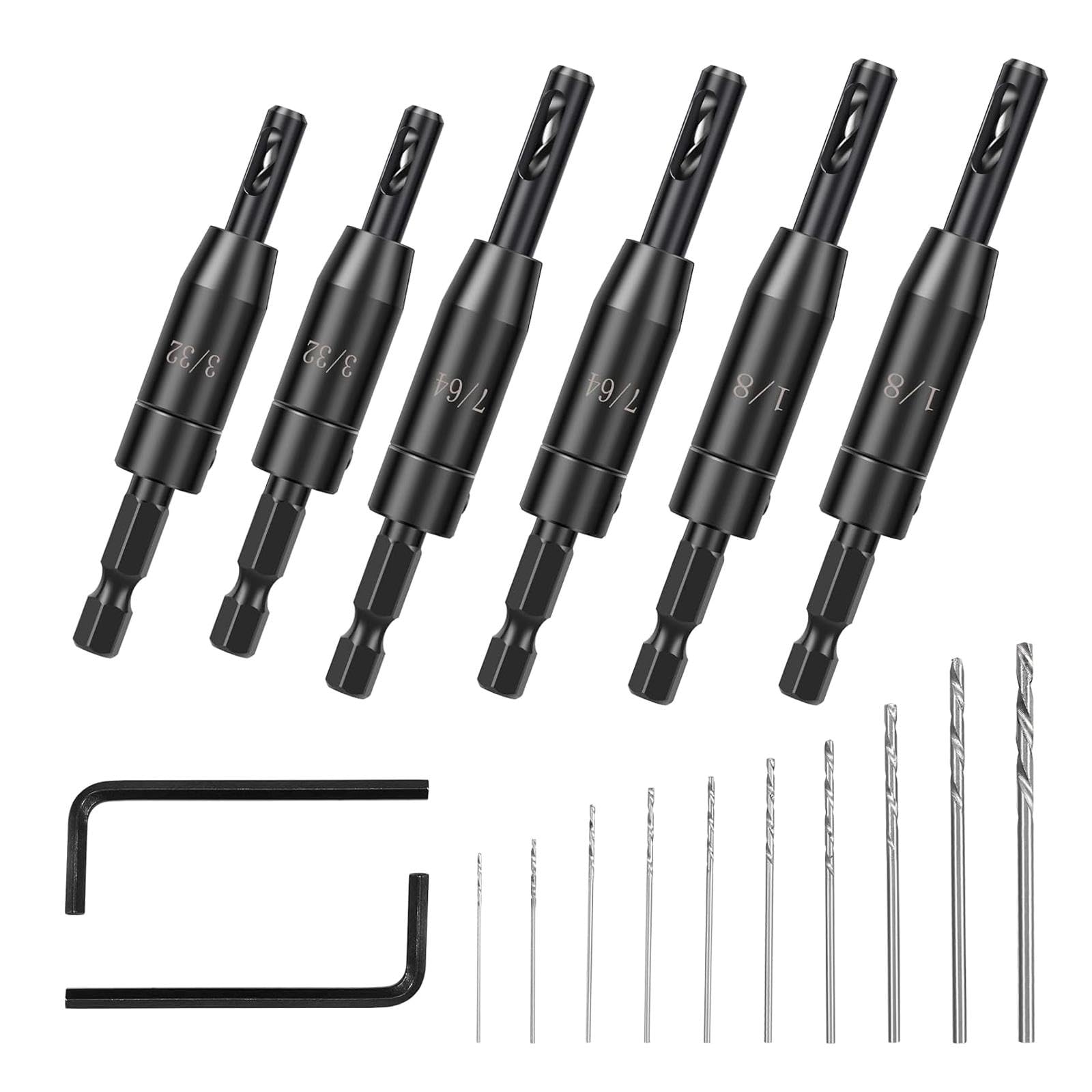 Sharplace Juego de 18 Brocas Autocentrantes, Broca de Centrado de 3/32", 7/64" Y 1/8" para Ventanas de Puertas